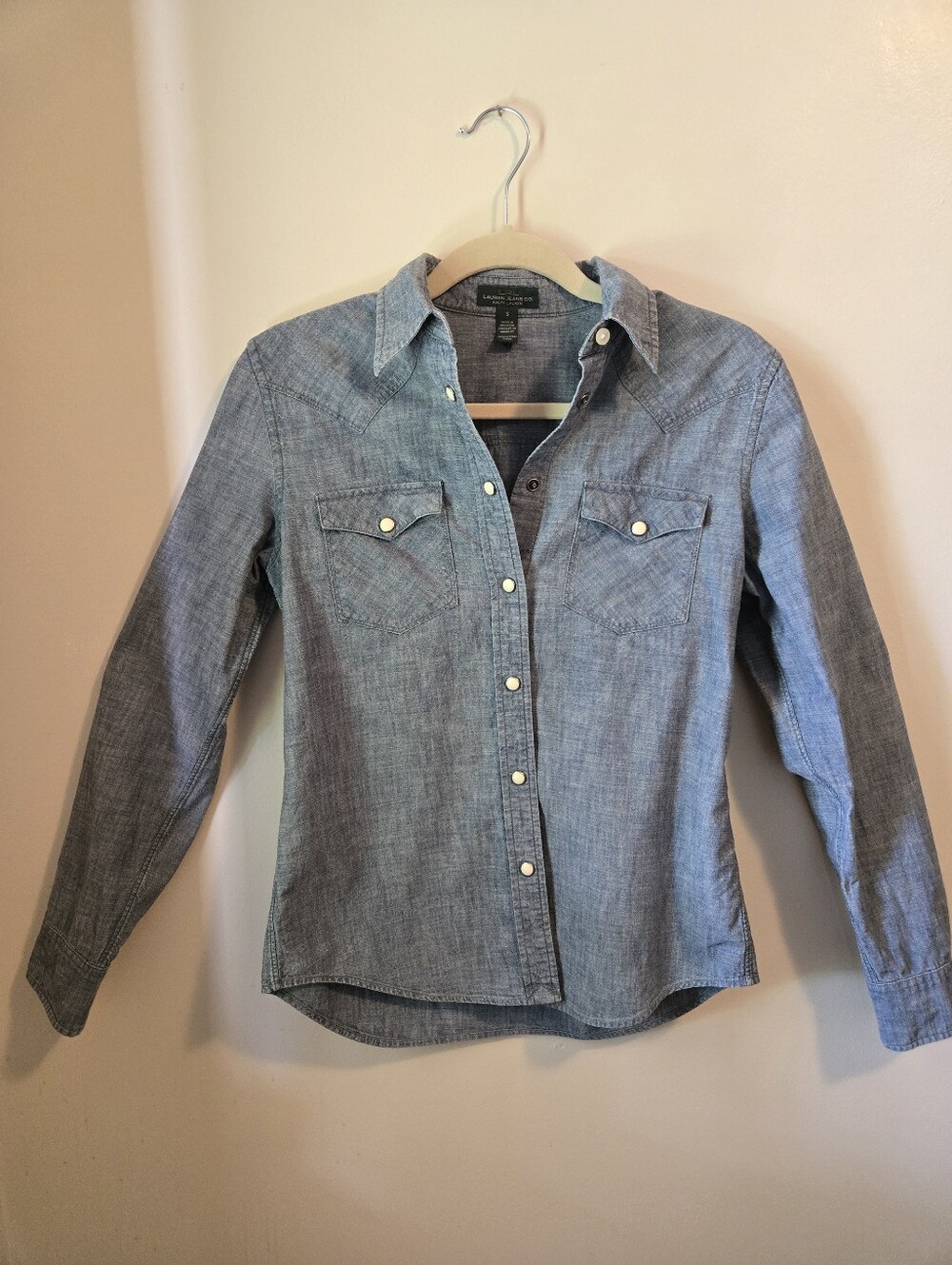 Lauren Ralph Lauren Chambray Pearl Snap Ladies Small Western Shirt Cowgirl